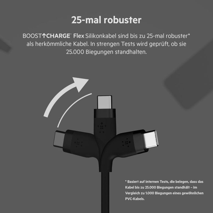 Belkin Cable USB-A - USB-C SILICONE, with clip, 3m, black