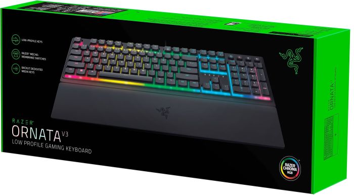 Клавіатура механічна Razer Ornata V3 104key, Mecha-Membrane Switch, USB-A, EN/UK, RGB, чорний