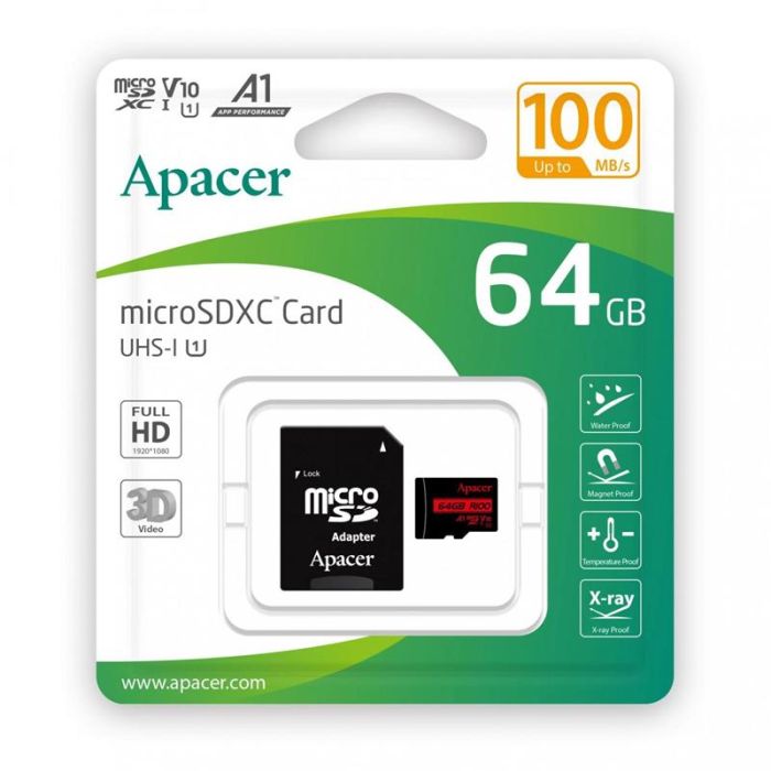 Карта пам'яті Apacer microSD  64GB C10 UHS-I R100MB/s + SD