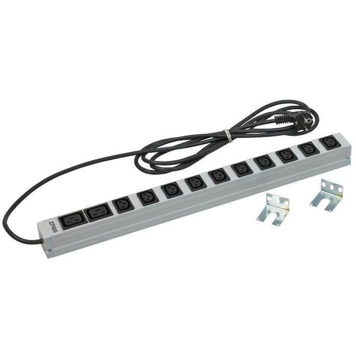 Пристрій розподілу електроживлення  ZPAS 0U, 560mm, вертикальний, 16A, 10xC13, 2xC19, кабель 3м