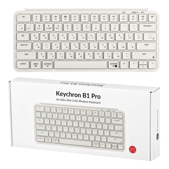 Клавиатура мембраная Keychron B1 Pro, USB/WL/BT, ivory white