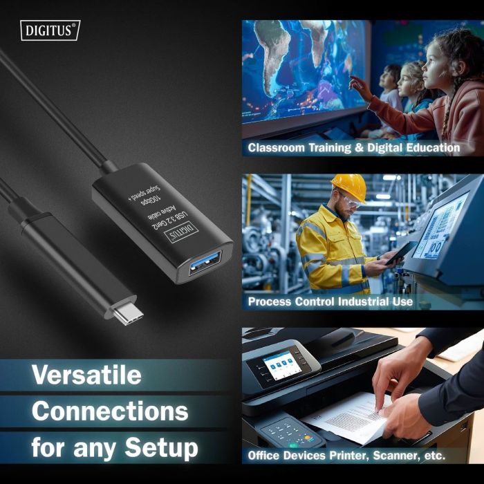 DIGITUS Active USB-C Extension Cable, 5m 10G, USB 3.2 Gen2, USB-C - USB-A (M/F)