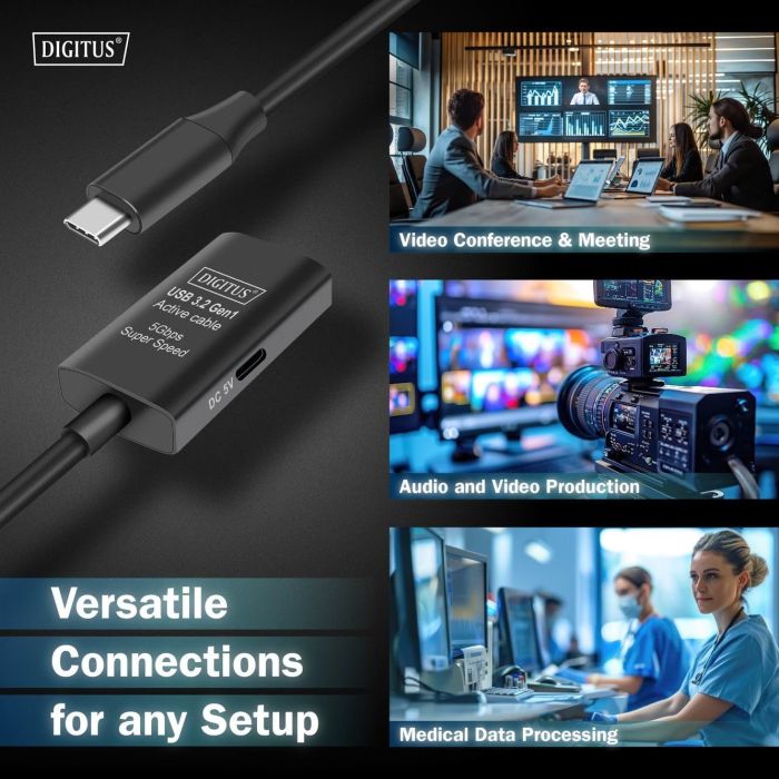 DIGITUS Active USB-C Extension Cable, 10m 5G, USB 3.2 Gen1, USB-C - USB-C (M/F)
