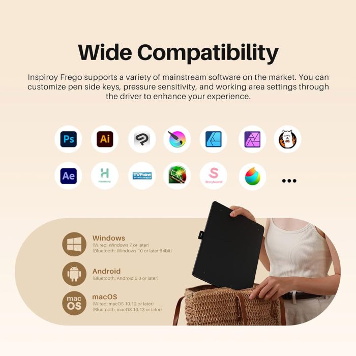 Huion Graphical tablet 10.5"x6.25" Inspiroy Frego M, BT, USB-C, black