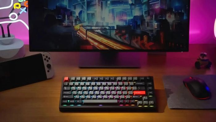 Mechanical keyboard Lemokey  P1 Pro 84Key, Keychron Super Red, WL/BT/USB-A, QMK/VIA, Hot-Swap, EN/UKR, RGB,  Knob, Carbon Black