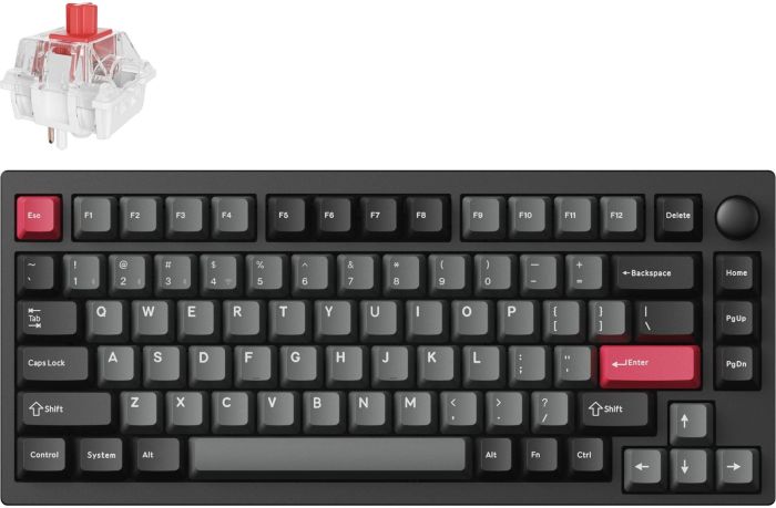 Mechanical keyboard Lemokey  P1 Pro 84Key, Keychron Super Red, WL/BT/USB-A, QMK/VIA, Hot-Swap, EN/UKR, RGB,  Knob, Carbon Black