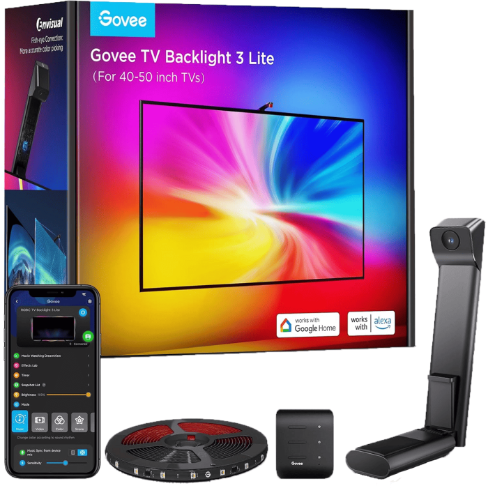 Набор адаптивной подсветки Govee H6097 TV Backlight 3 Lite 40-50', RGBICW, WI-FI/Bluetooth, чорний