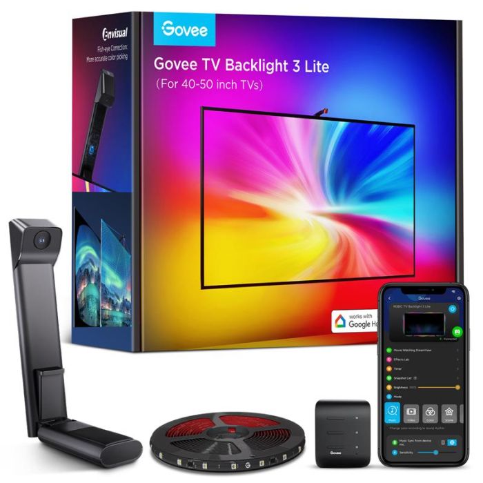 Набор адаптивной подсветки Govee H6097 TV Backlight 3 Lite 40-50', RGBICW, WI-FI/Bluetooth, чорний