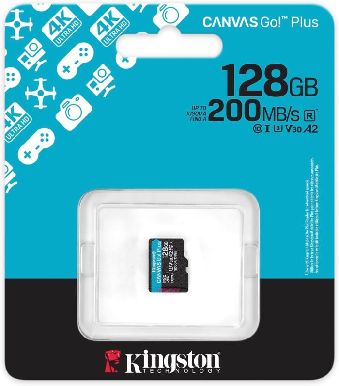 Карта пам'яті Kingston microSD  128GB C10 UHS-I U3 A2 V30 R200MB/s