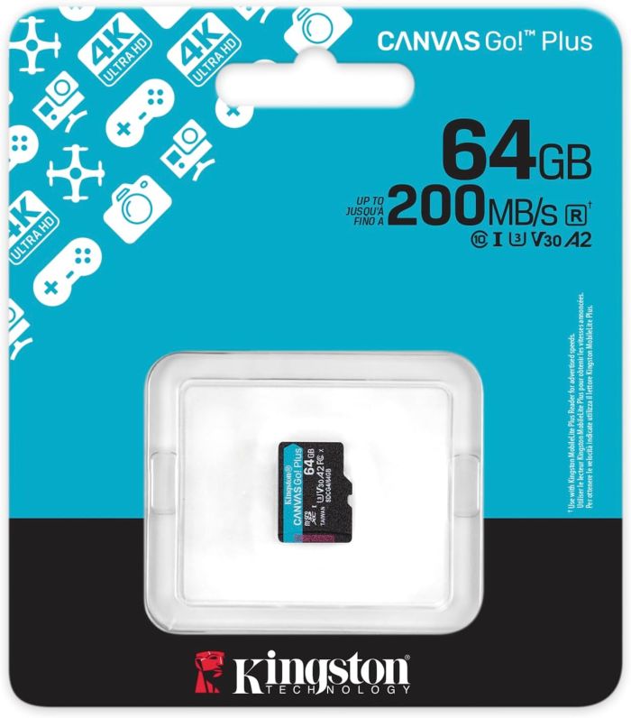 Карта пам'яті Kingston microSD 64GB C10 UHS-I U3 A2 V30 R200MB/s