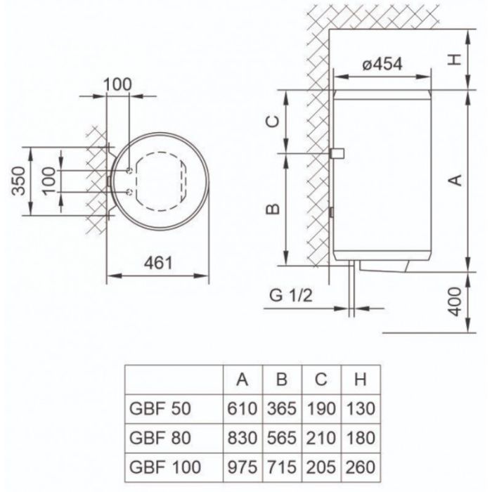 Водонагреватель Tiki GBF100/UA 100 л, круглый, сухой тэн, мех. упр-ние, C, 700098