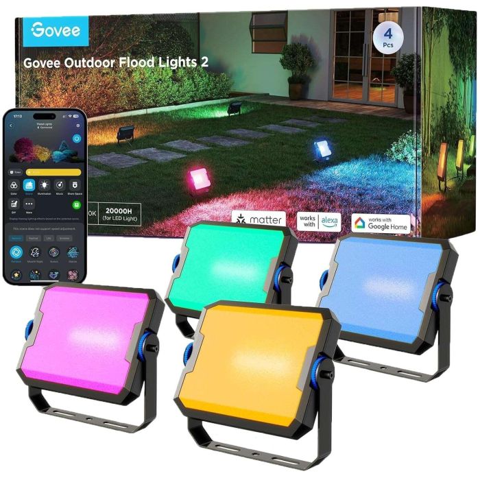Набор настенных светильников Govee H8057 Outdoor FLood Lights, 4шт, RGBICWW, WI-FI/Bluetooth, чорний