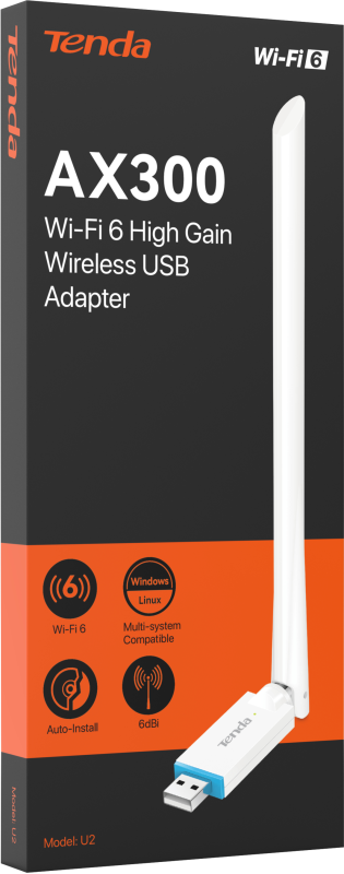 TENDA WiFi-adapter  AX300, 1x6dBi, USB Tenda U2