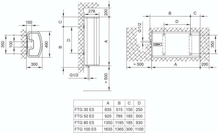 Electric water heater Tiki flat FTG, 80L, 2kW, universal mounting, electr. control, B, white, 700153