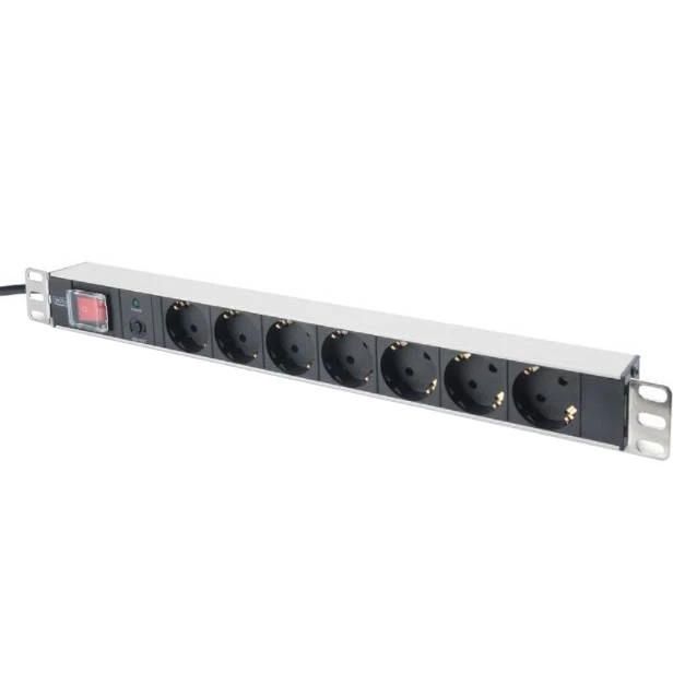 DIGITUS 1U Aluminum PDU, rackmountable, 7x safety outlet 16A, 4000W, 250VAC 50/60Hz, overload protection