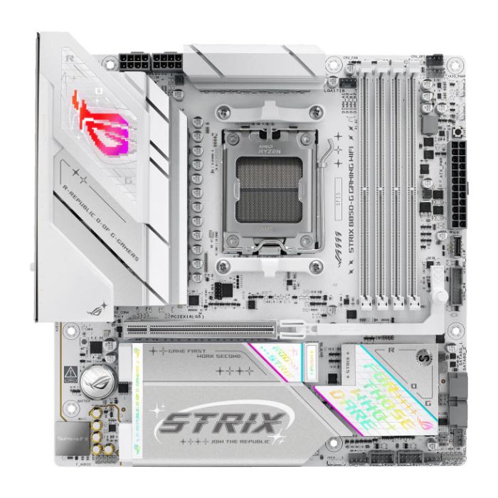 Материнcька плата ASUS ROG STRIX B850-G GAMING WIFI sAM5 B850 4xDDR5 M.2 HDMI DP WiFi BT mATX білий