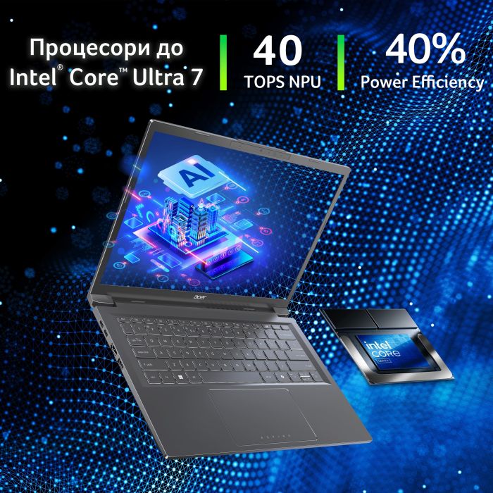 Ноутбук Acer Aspire 14 A14-52M 14" WUXGA OLED, Intel U5-226V, 16GB, F512GB, UMA, Win11, сірий