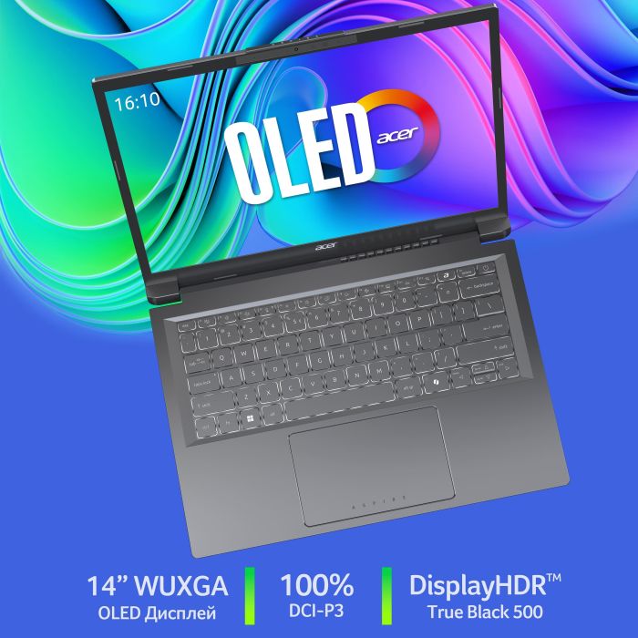 Ноутбук Acer Aspire 14 A14-52M 14" WUXGA OLED, Intel U5-226V, 16GB, F512GB, UMA, Win11, сірий