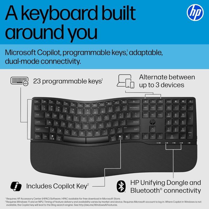 HP Keyboard membrane 680 Comfort Dual-Mode 111key, BT, EN/UK, black