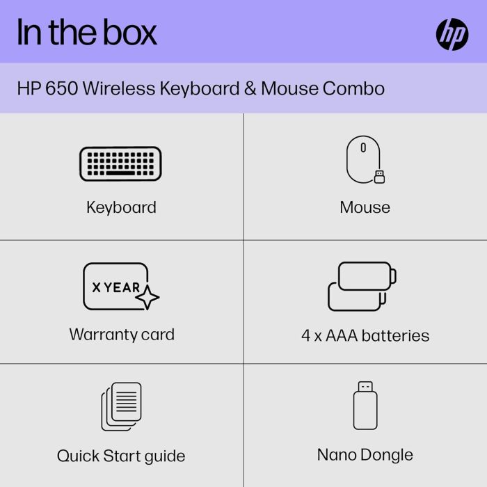 HP Combo keyboard and mouse НР 650, WL, EN/UK, black