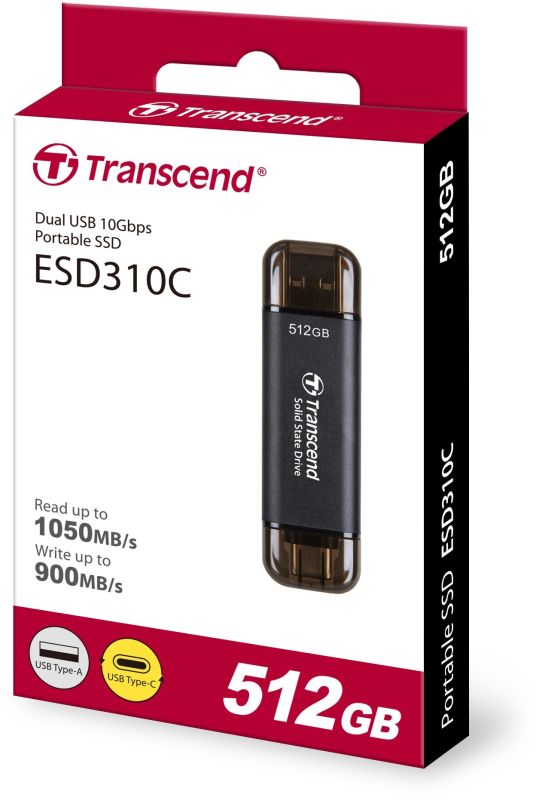 Портативний SSD Transcend  512GB USB 3.1 Gen 2 Type-A + Type-C ESD310 Чорний