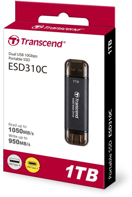 Портативний SSD Transcend 1TB USB 3.1 Gen 2 Type-A + Type-C ESD310 Чорний