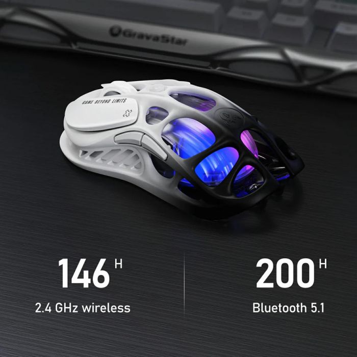 Миша GravaStar Mercury M1 Pro, BT/WL/USB-A, RGB, чорно-білий