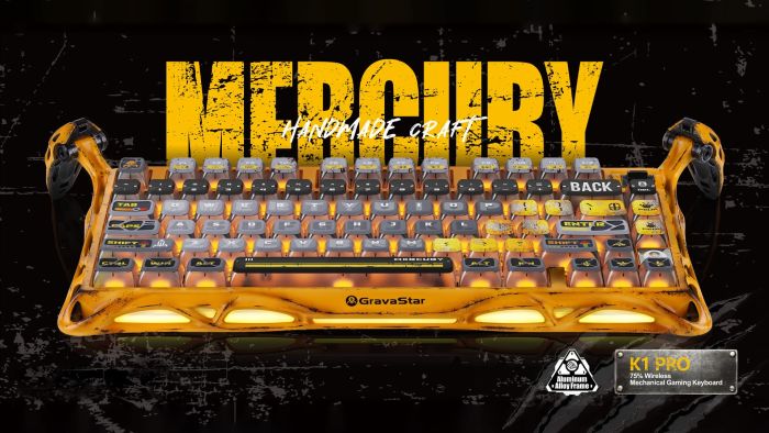 Клавиатура механическая GravaStar Mercury K1 Pro 80keys, GravaStar x Kailh Speedy Mint, BT/WL/USB, жовтий