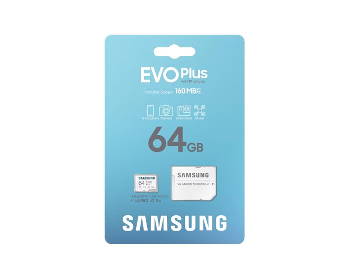 Карта пам'яті Samsung microSD    64GB C10 UHS-I R130MB/s Evo Plus + SD