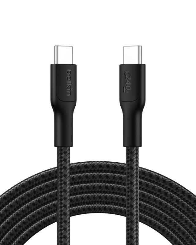 Кабель USB-C > USB-C заряджання/синхронізації Belkin 3м, 240Вт, Type-C, плетений, чорний