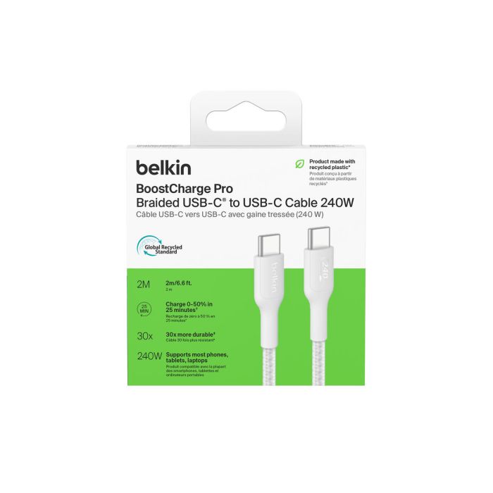 Belkin сable USB-C > USB-C charge/data, 2m, 240W, Type-C, BRAIDED, white