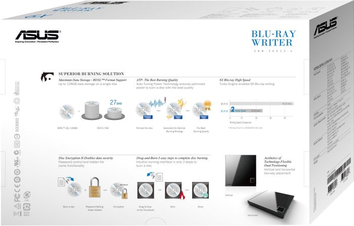 Привід оптичний портативний ASUS SBW-06D2X-U Blu-ray Combo burner M-DISC USB2.0 чорний Retail Box Slim