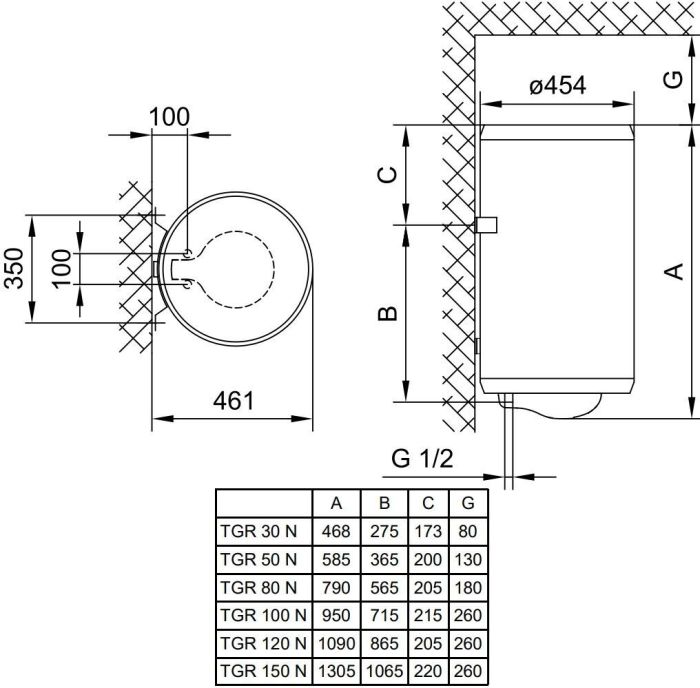 Electric water heater TIKI round TGR, 50L, 2kW, mechanical control, C, white, 700171
