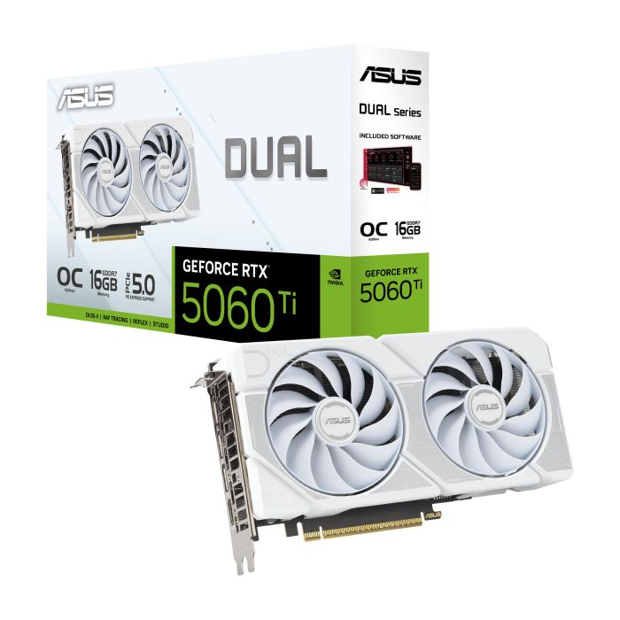 ASUS Graphic Card GeForce RTX 5060 TI 16GB GDDR7 OC DUAL-RTX5060TI-O16G-WHITE
