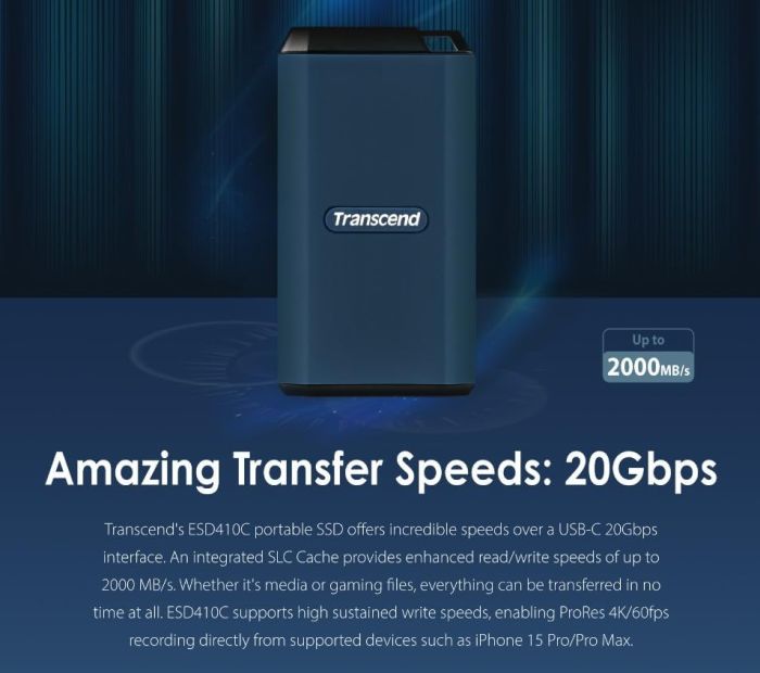 SSD Transcend 4TB USB 3.2 Gen 2 Type-C ESD410C