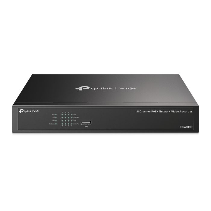 IP-Відеореєстратор TP-LINK VIGI NVR1008H-8MP, 8 каналів Poe, 2xUSB, H265+, 1xHDD, до 16 ТБ, чорний