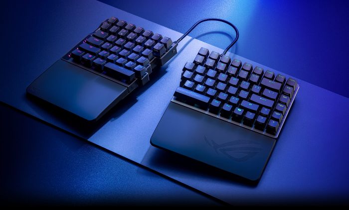 ASUS Keyboard mechanical ROG Falcata split, 83key, Magnetic Switch, USB-A/WL/BT, EN, RGB, black