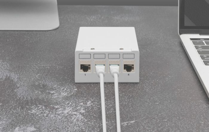 DIGITUS Modular Desktop Patch Panel, shielded 4-port, light grey