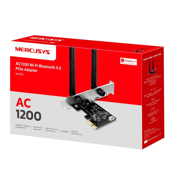 Адаптер WiFi MERCUSYS  AC1200, PCI-Express x1, BT5.0 Mercusys MA30E