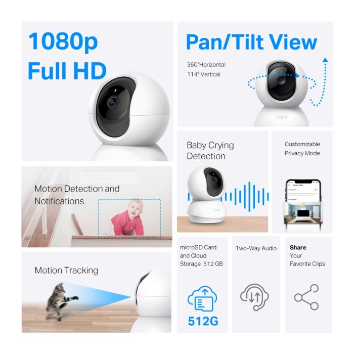 TP-LINK IP-camera Tapo C200C FHD N300 microSD motion detection, 9x zoom
