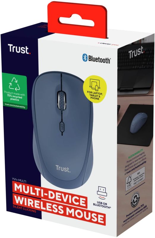 Mouse Trust Yvi+ Compact Multi-Device, WL/BT/USB-A, blue