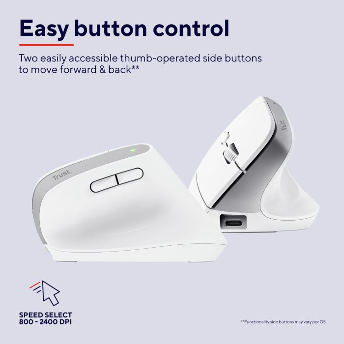 Мышь Trust Bayo+ Multidevice Ergonomic, BT/WL/USB-A, біла