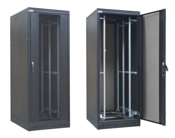 Шафа ZPAS 19", 42U, SZB IT, передні одностулкові перфоровані двері і задні розпашні, 600x1200 мм, максимально 1500кг, чорна
