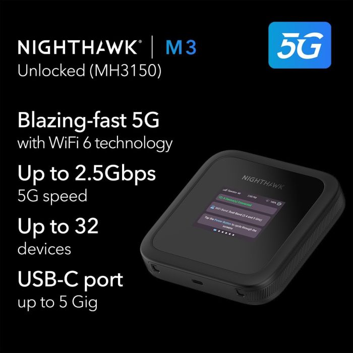 NETGEAR Mobile Router MH3150 Nighthawk M3 AX3600, 5G/4G/LTE, 1xUSB TypeC, 2xTS-9