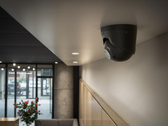 IP-Камера дротова Ajax TurretCam HL black 5мп, 2.8мм, гібридне підсвічування IR 50м, білий Led 50м, Poe, True WDR, IP 65, ІЧ 50м, аудіо, кут огляду 100° до 110°, купольна, чорна