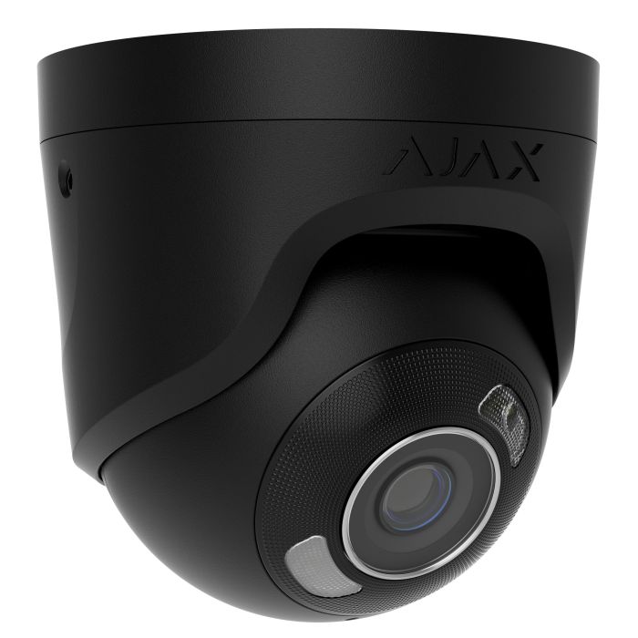 IP-Камера дротова Ajax TurretCam HL black, 8мп, 2.8мм, гібридне підсвічування IR 50м, білий Led 50м, Poe, True WDR, IP 65, ІЧ 50м, аудіо, кут огляду 100° до 110°, купольна, чорна