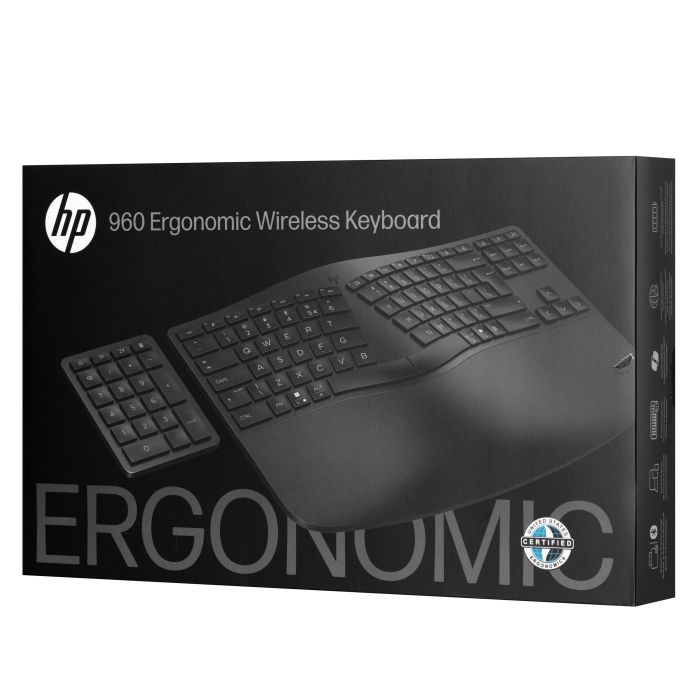 Клавиатура мембранная HP 960 BLK Ergonomic split-zone, 112key, BT, EN/UK, чёрный