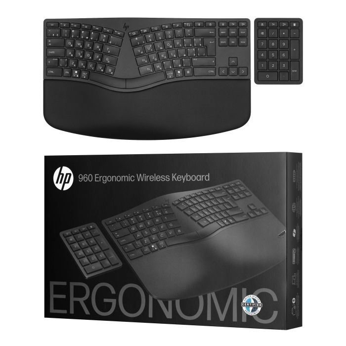 Клавиатура мембранная HP 960 BLK Ergonomic split-zone, 112key, BT, EN/UK, чёрный
