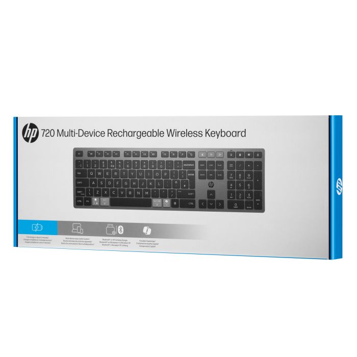 Клавиатура мембранная HP 720 Multi-Device Rechargeable, 109key, WL/BT, EN/UK, чорний