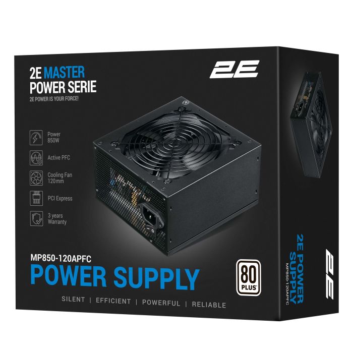 Блок питания 2E Master Power  (850W) >80% 80+ White 120мм 1xMB 24pin(20+4) 1xCPU 8pin(4+4) 3xMolex 5xSATA 4xPCIe 8pin(6+2)